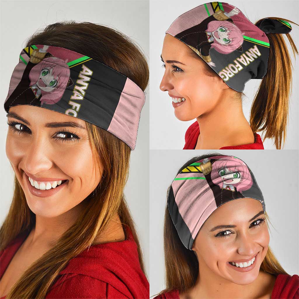 Anya Forger Spy x Family Pink and Black Theme Neck Gaiter with Cheerful Pose and Cartoon Style Accents - The Mazicc