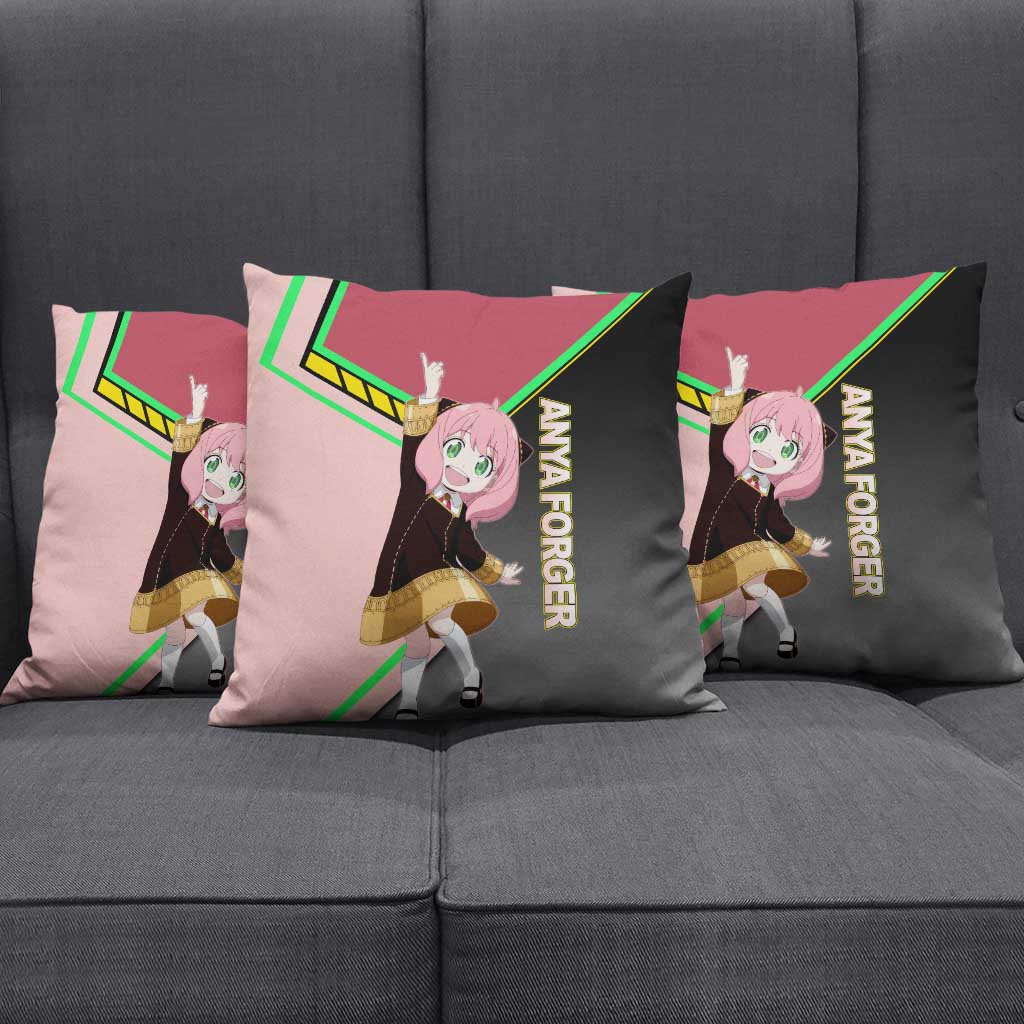 Anya Forger Spy x Family Pink and Black Theme Pillow Cover with Cheerful Pose and Cartoon Style Accents - The Mazicc