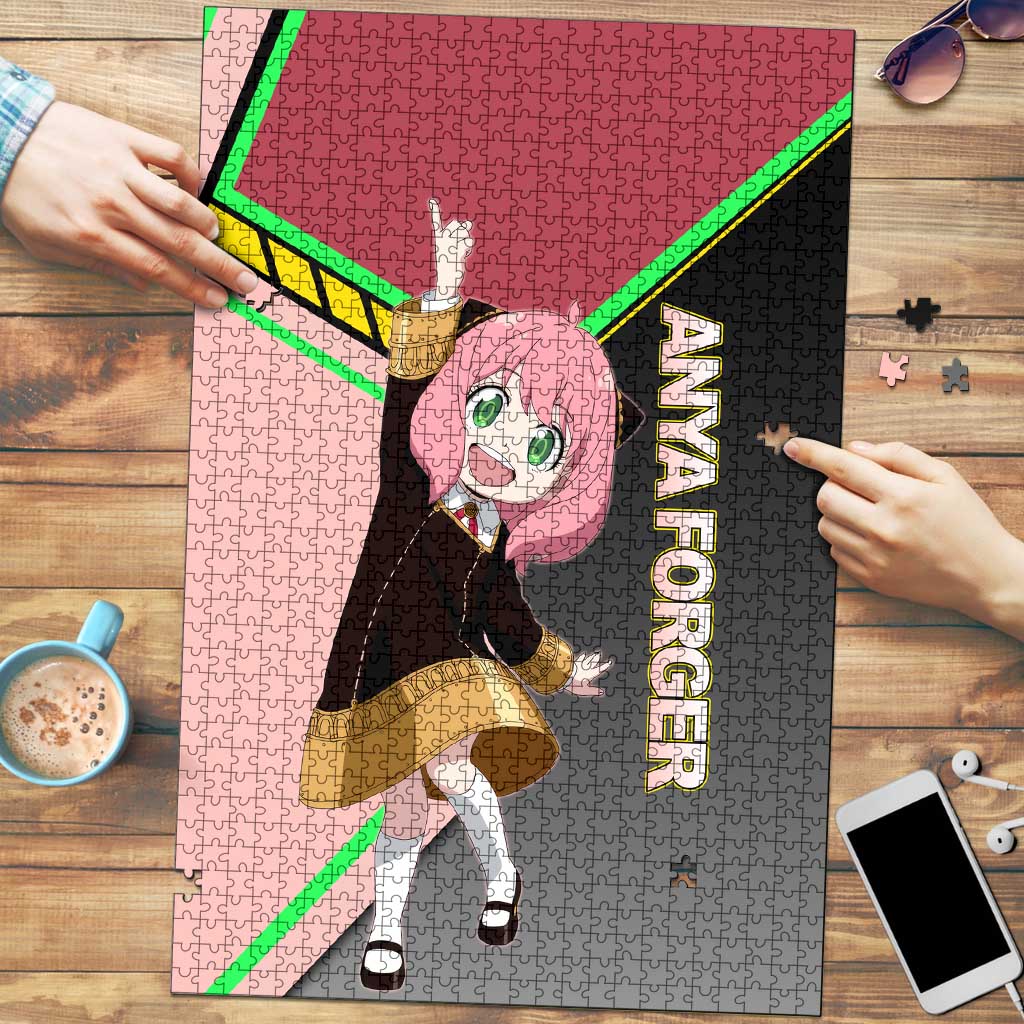 Anya Forger Spy x Family Pink and Black Theme Puzzle with Cheerful Pose and Cartoon Style Accents - The Mazicc