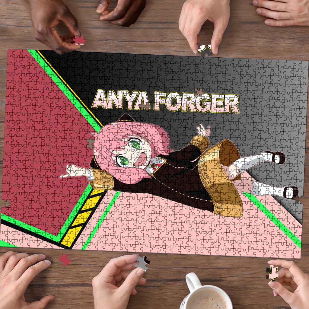 Anya Forger Spy x Family Pink and Black Theme Puzzle with Cheerful Pose and Cartoon Style Accents - The Mazicc