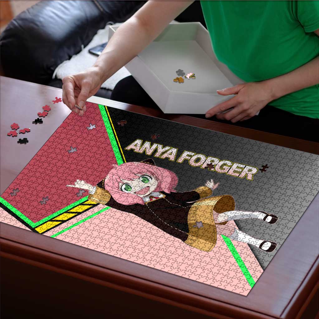 Anya Forger Spy x Family Pink and Black Theme Puzzle with Cheerful Pose and Cartoon Style Accents - The Mazicc
