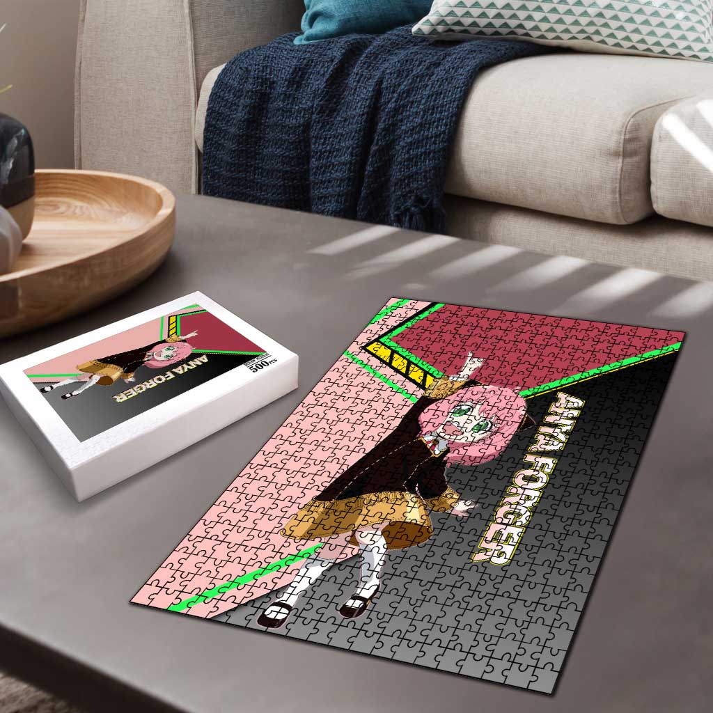 Anya Forger Spy x Family Pink and Black Theme Puzzle with Cheerful Pose and Cartoon Style Accents - The Mazicc