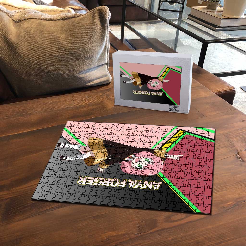 Anya Forger Spy x Family Pink and Black Theme Puzzle with Cheerful Pose and Cartoon Style Accents - The Mazicc