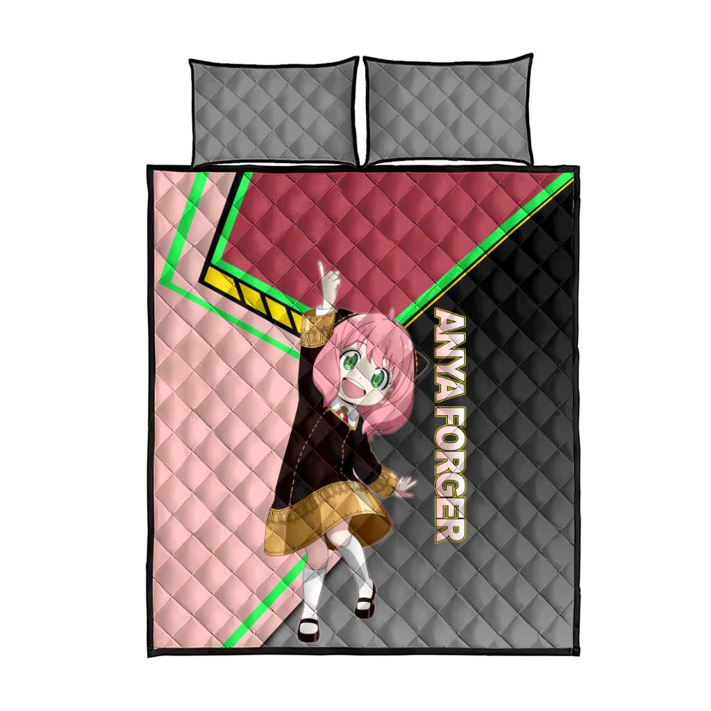 Anya Forger Spy x Family Pink and Black Theme Quilt Bed Set with Cheerful Pose and Cartoon Style Accents - The Mazicc