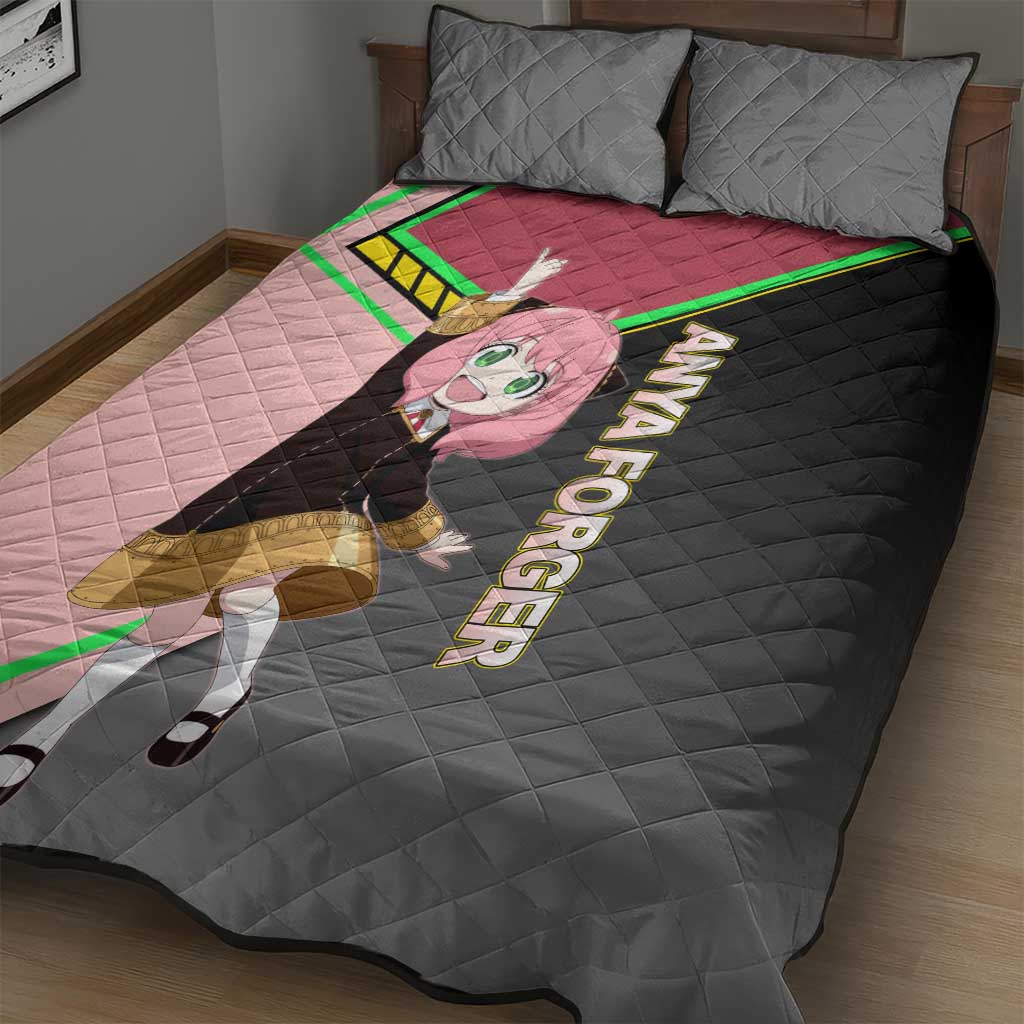 Anya Forger Spy x Family Pink and Black Theme Quilt Bed Set with Cheerful Pose and Cartoon Style Accents - The Mazicc