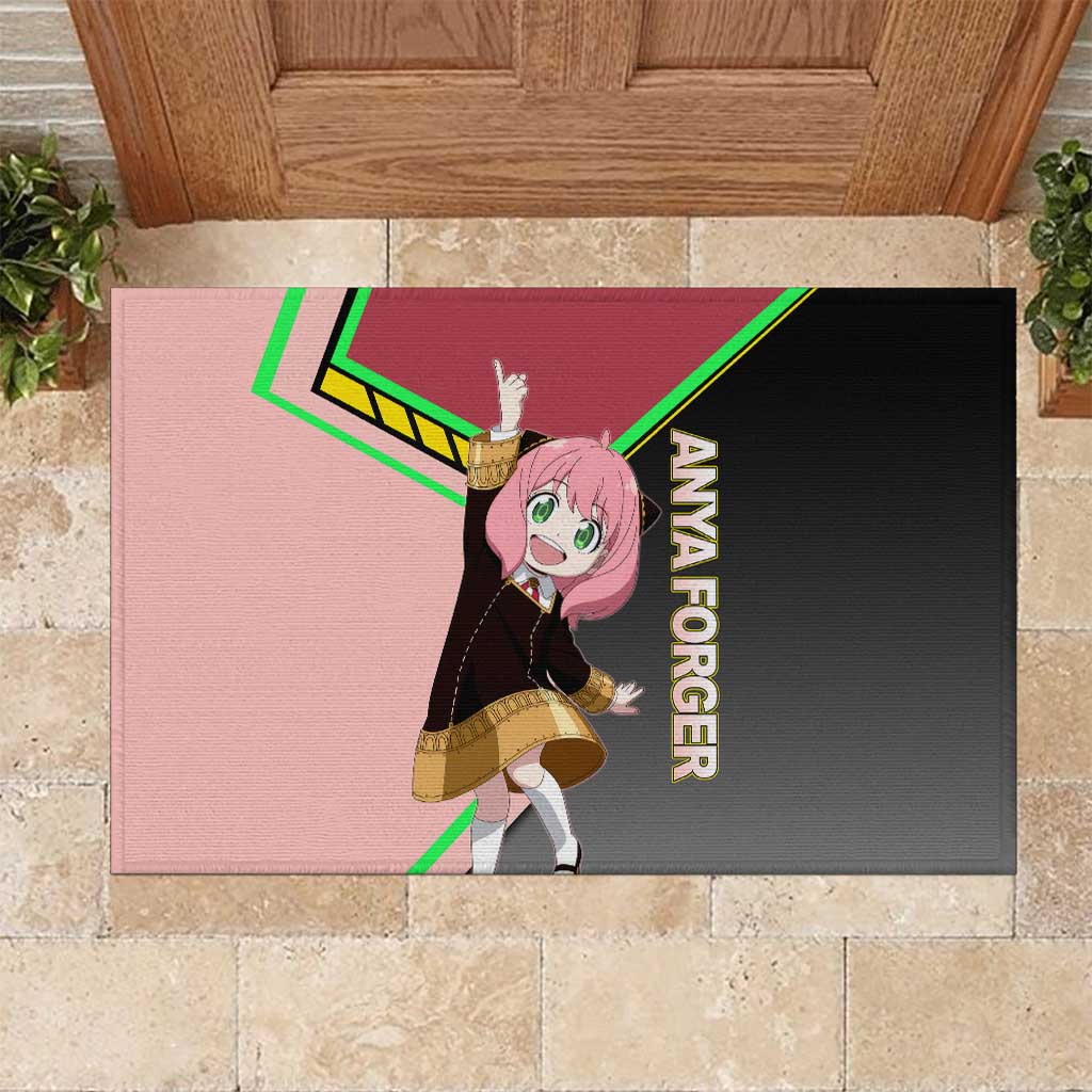 Anya Forger Spy x Family Pink and Black Theme Rubber Doormat with Cheerful Pose and Cartoon Style Accents - The Mazicc