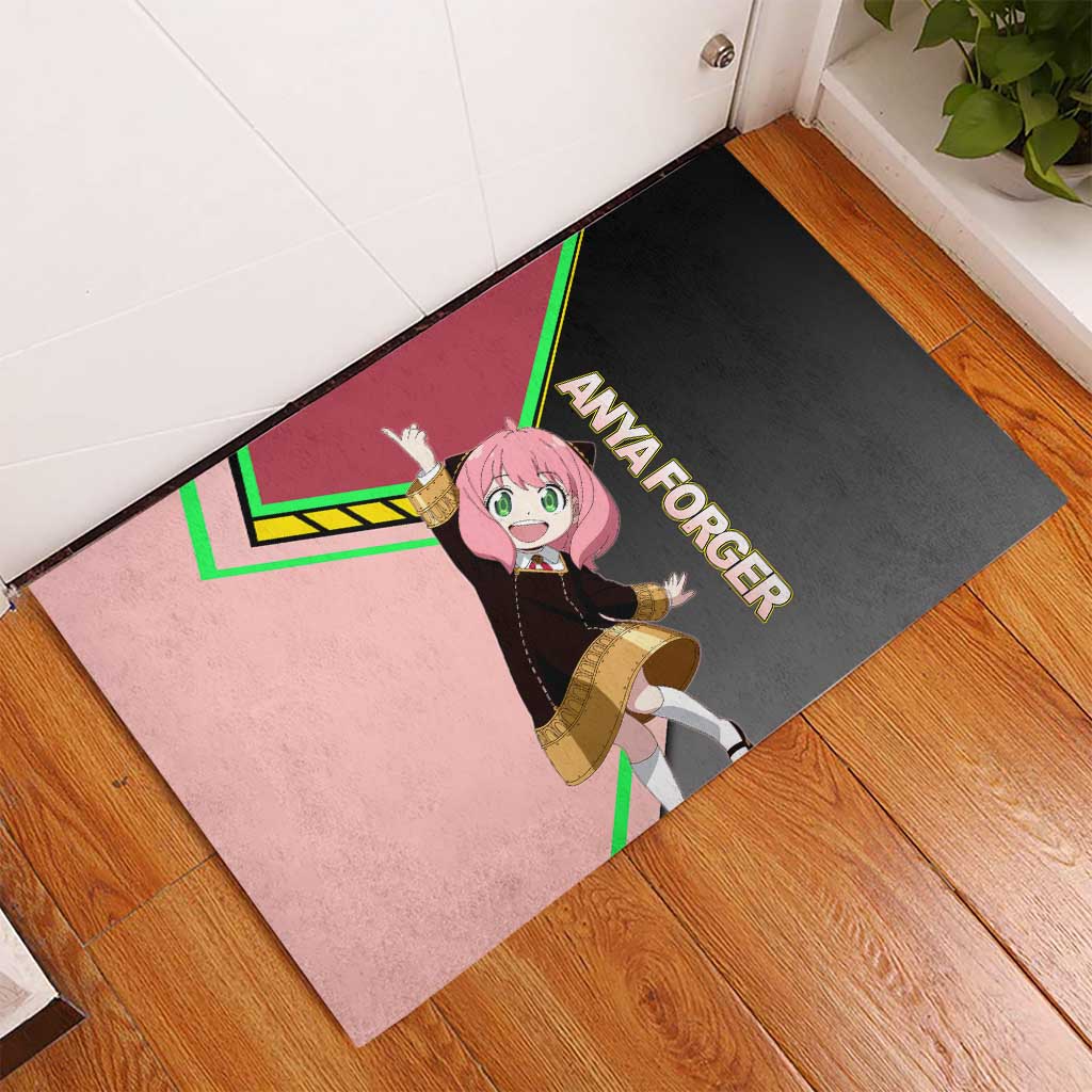 Anya Forger Spy x Family Pink and Black Theme Rubber Doormat with Cheerful Pose and Cartoon Style Accents - The Mazicc