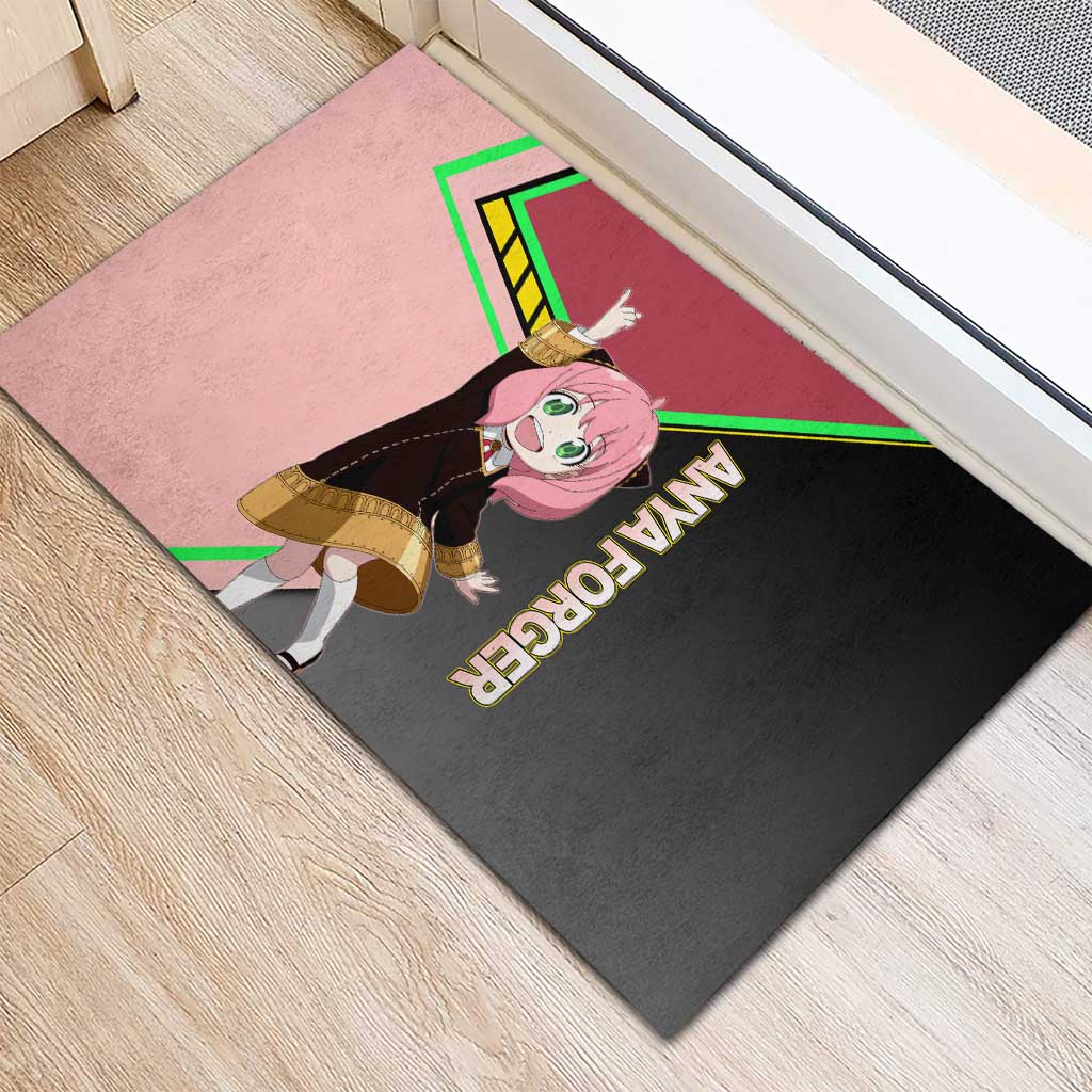 Anya Forger Spy x Family Pink and Black Theme Rubber Doormat with Cheerful Pose and Cartoon Style Accents - The Mazicc