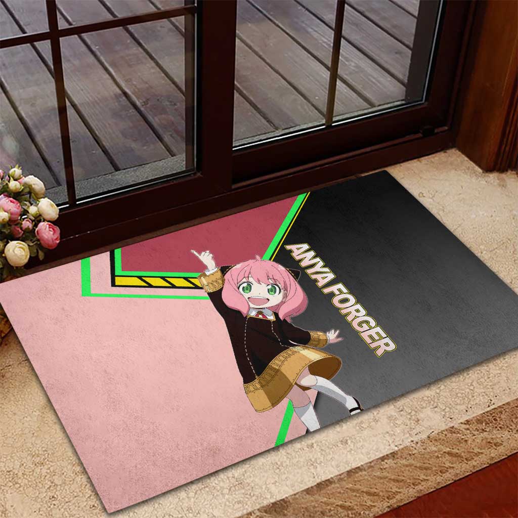 Anya Forger Spy x Family Pink and Black Theme Rubber Doormat with Cheerful Pose and Cartoon Style Accents - The Mazicc