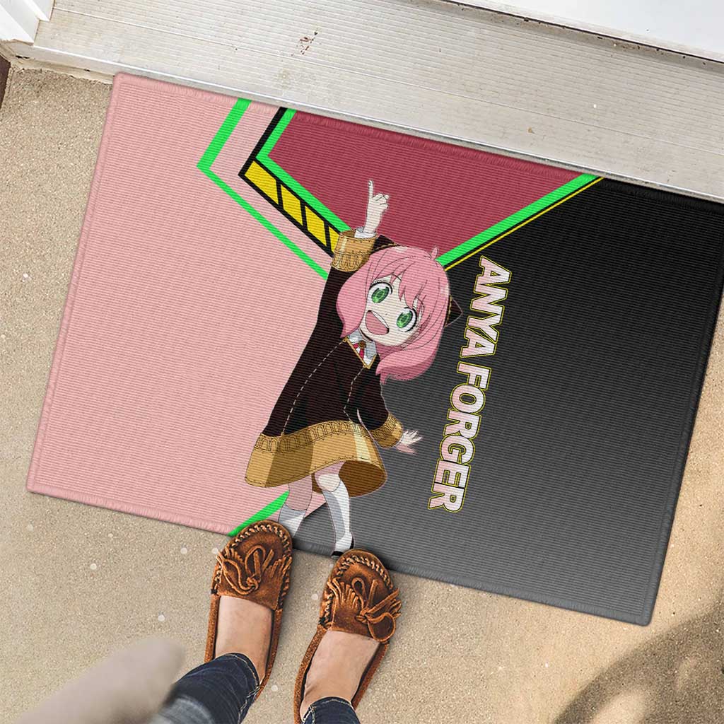 Anya Forger Spy x Family Pink and Black Theme Rubber Doormat with Cheerful Pose and Cartoon Style Accents - The Mazicc