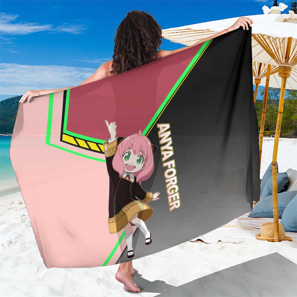 Anya Forger Spy x Family Pink and Black Theme Sarong with Cheerful Pose and Cartoon Style Accents - The Mazicc