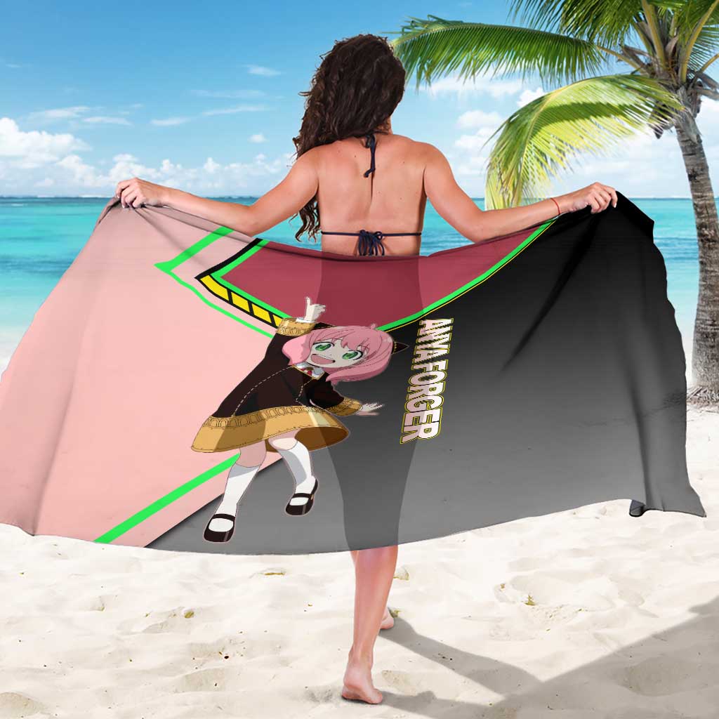 Anya Forger Spy x Family Pink and Black Theme Sarong with Cheerful Pose and Cartoon Style Accents - The Mazicc