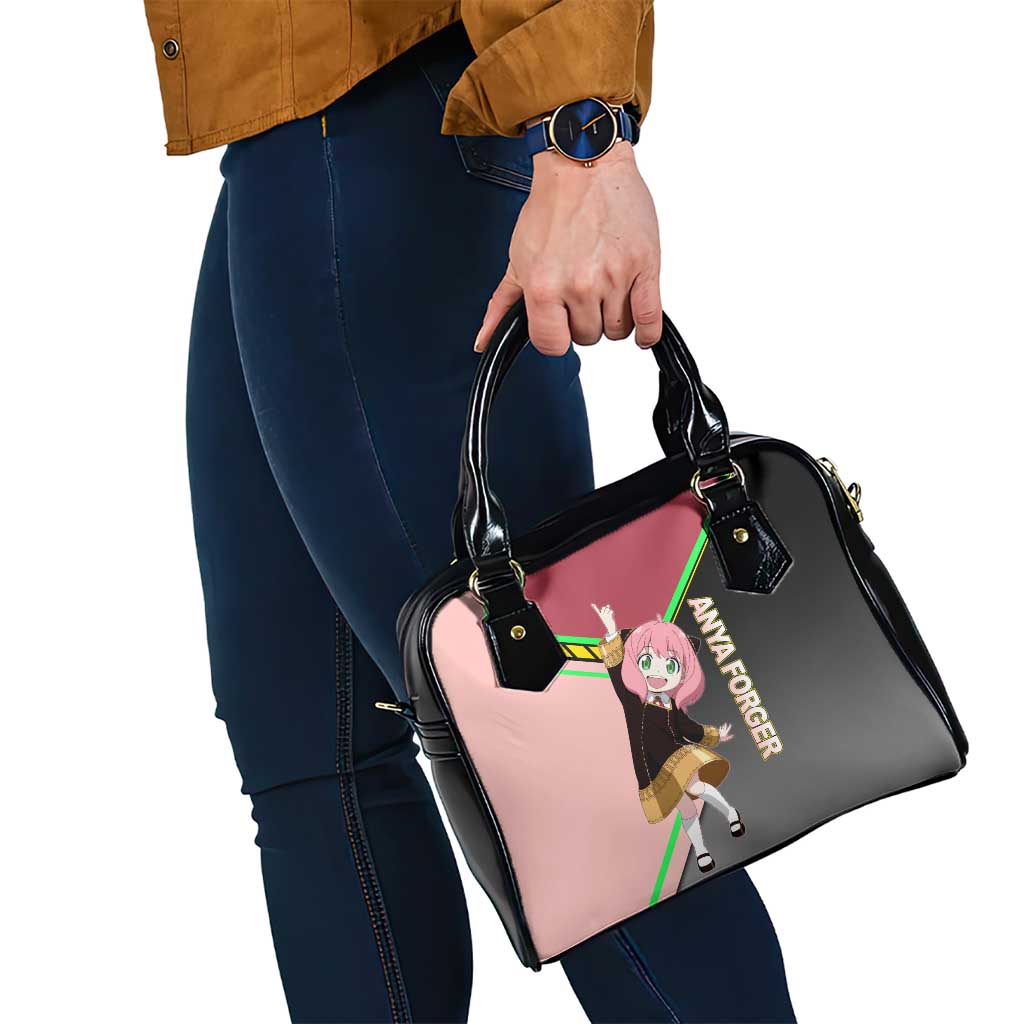 Anya Forger Spy x Family Pink and Black Theme Shoulder Handbag with Cheerful Pose and Cartoon Style Accents - The Mazicc