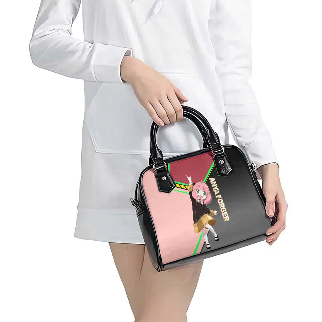 Anya Forger Spy x Family Pink and Black Theme Shoulder Handbag with Cheerful Pose and Cartoon Style Accents - The Mazicc