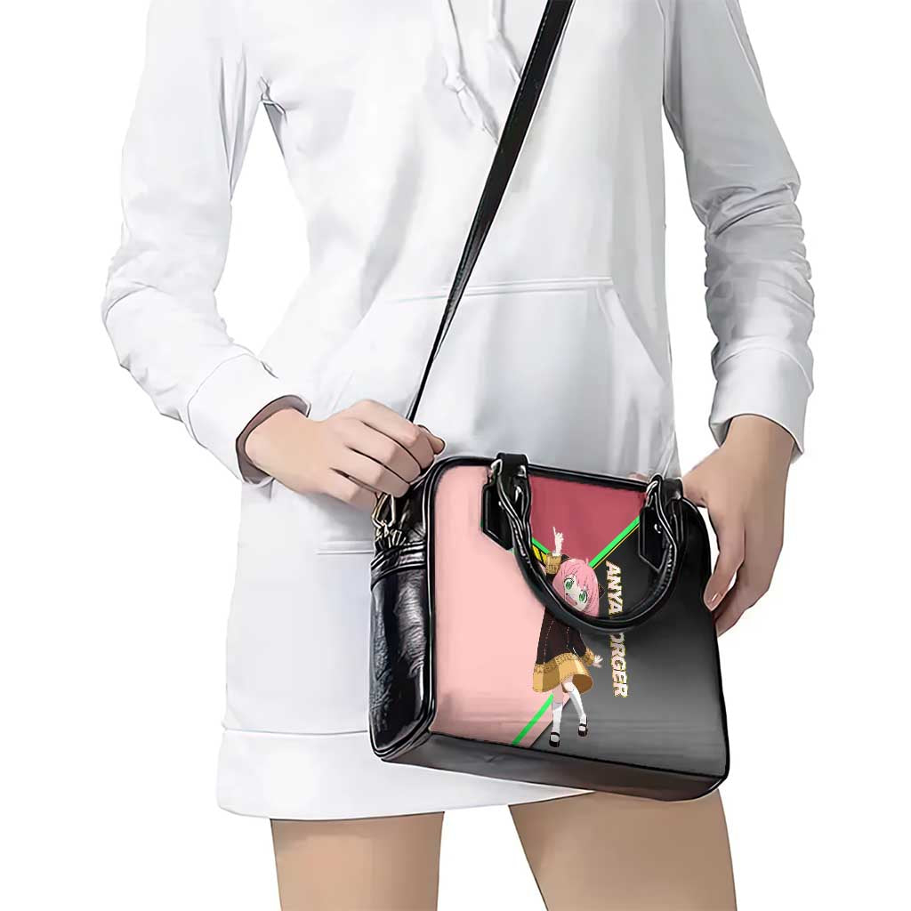 Anya Forger Spy x Family Pink and Black Theme Shoulder Handbag with Cheerful Pose and Cartoon Style Accents - The Mazicc