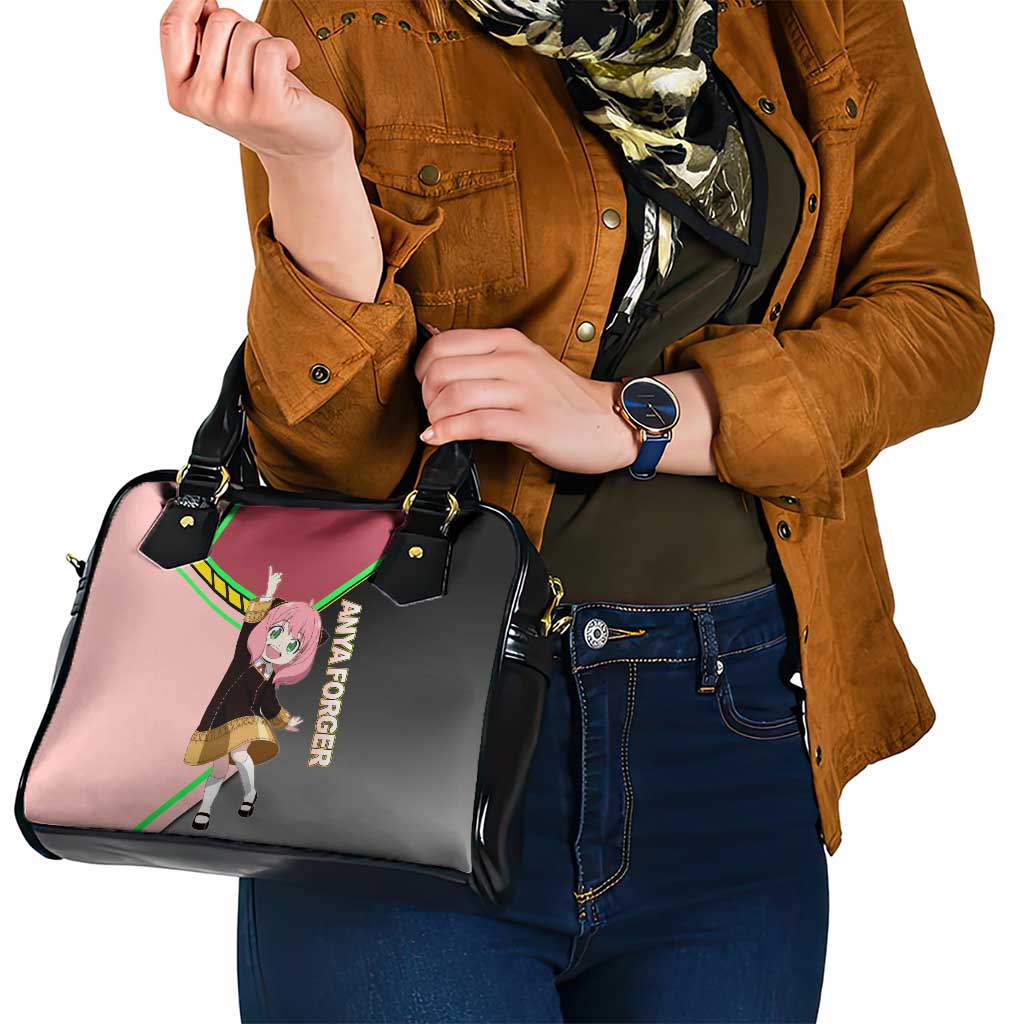 Anya Forger Spy x Family Pink and Black Theme Shoulder Handbag with Cheerful Pose and Cartoon Style Accents - The Mazicc
