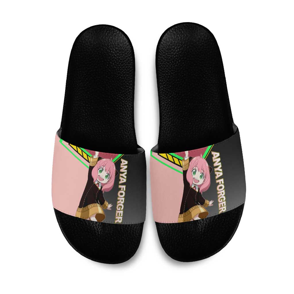 Anya Forger Spy x Family Pink and Black Theme Slide Sandals with Cheerful Pose and Cartoon Style Accents - The Mazicc