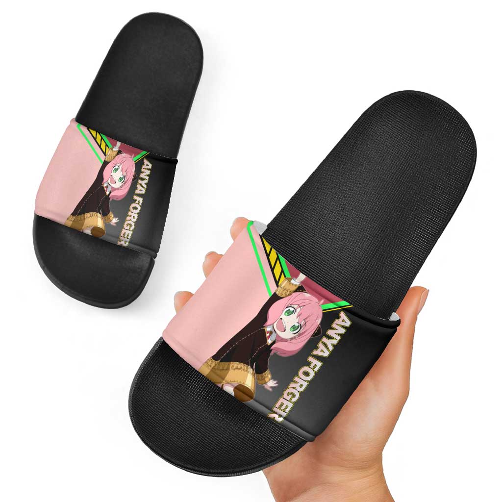 Anya Forger Spy x Family Pink and Black Theme Slide Sandals with Cheerful Pose and Cartoon Style Accents - The Mazicc