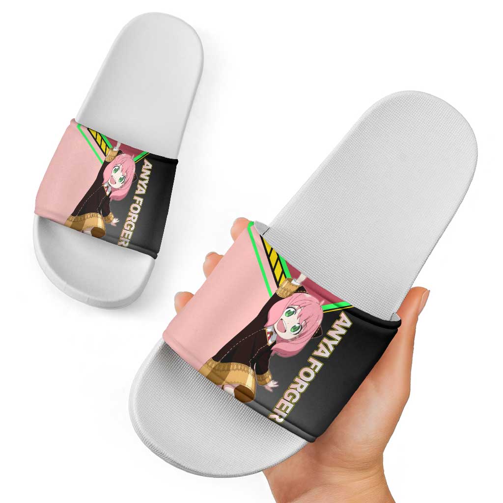 Anya Forger Spy x Family Pink and Black Theme Slide Sandals with Cheerful Pose and Cartoon Style Accents - The Mazicc