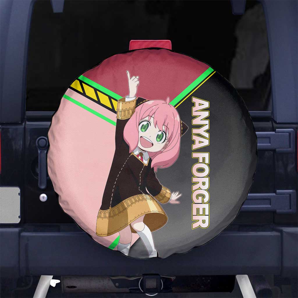 Anya Forger Spy x Family Pink and Black Theme Spare Tire Cover with Cheerful Pose and Cartoon Style Accents - The Mazicc