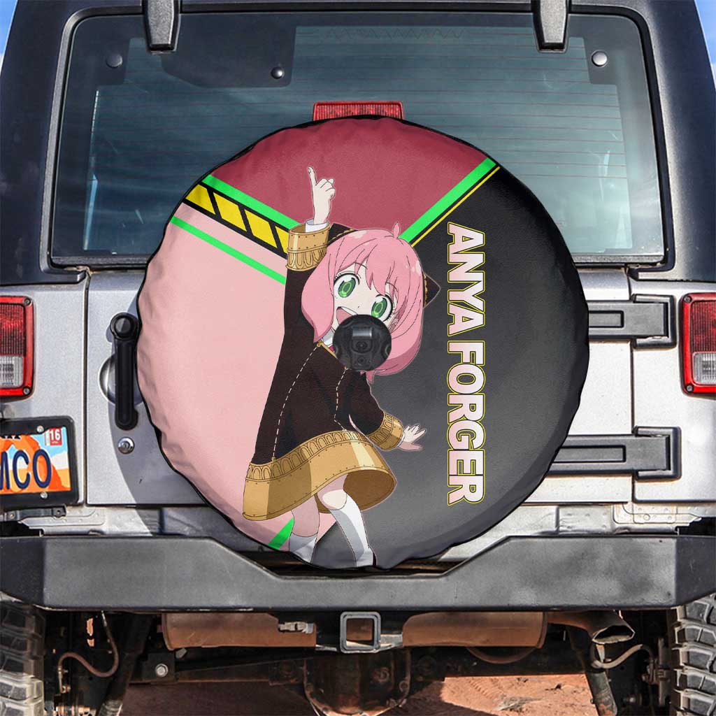 Anya Forger Spy x Family Pink and Black Theme Spare Tire Cover with Cheerful Pose and Cartoon Style Accents - The Mazicc
