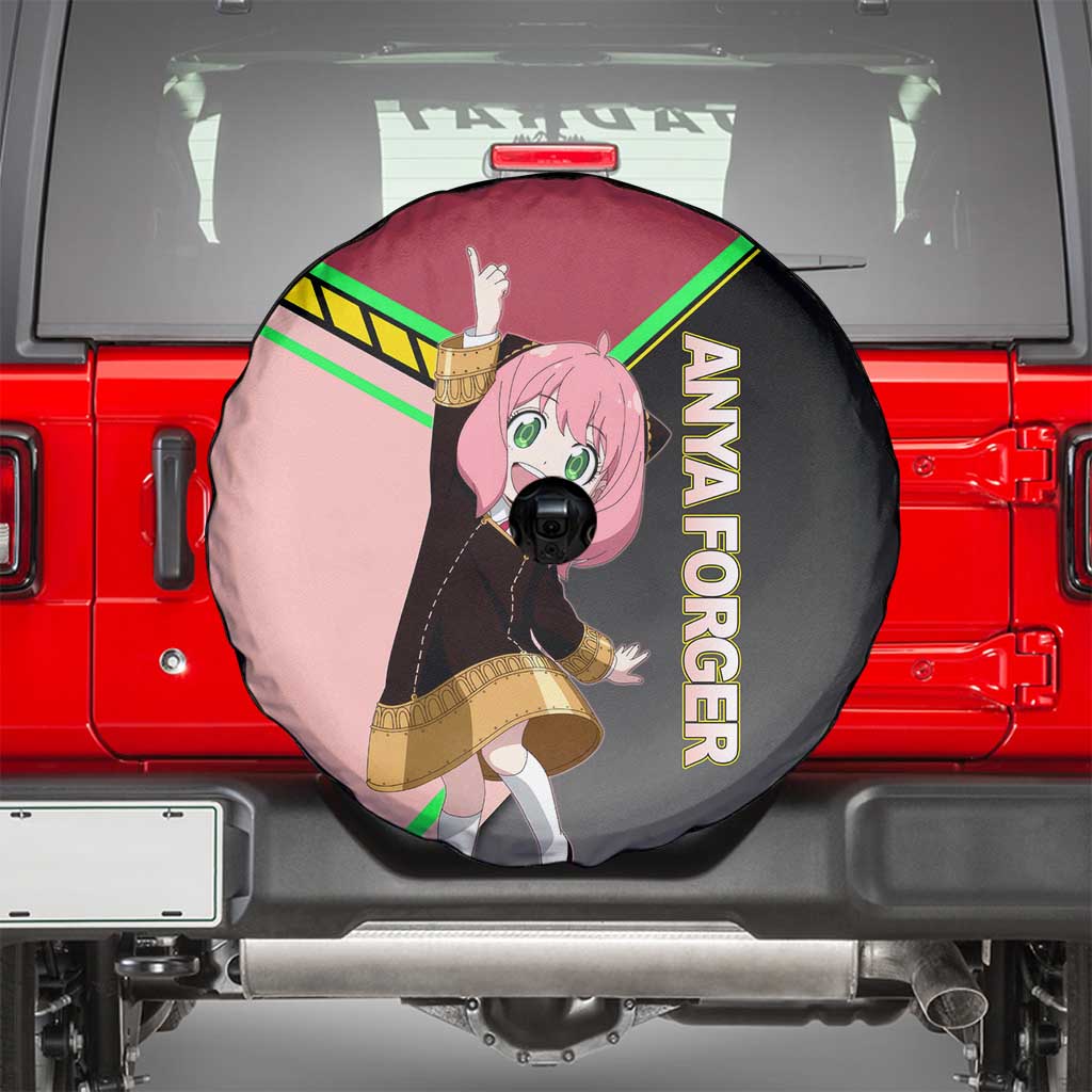 Anya Forger Spy x Family Pink and Black Theme Spare Tire Cover with Cheerful Pose and Cartoon Style Accents - The Mazicc