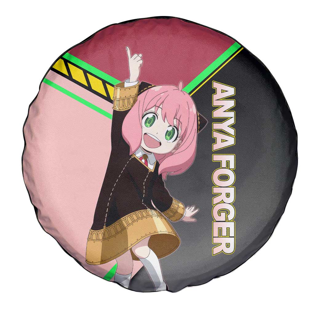 Anya Forger Spy x Family Pink and Black Theme Spare Tire Cover with Cheerful Pose and Cartoon Style Accents - The Mazicc