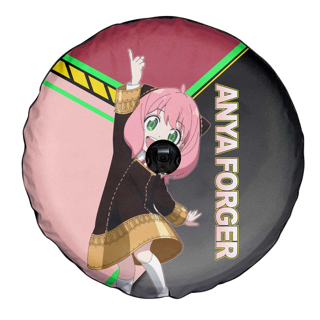 Anya Forger Spy x Family Pink and Black Theme Spare Tire Cover with Cheerful Pose and Cartoon Style Accents - The Mazicc