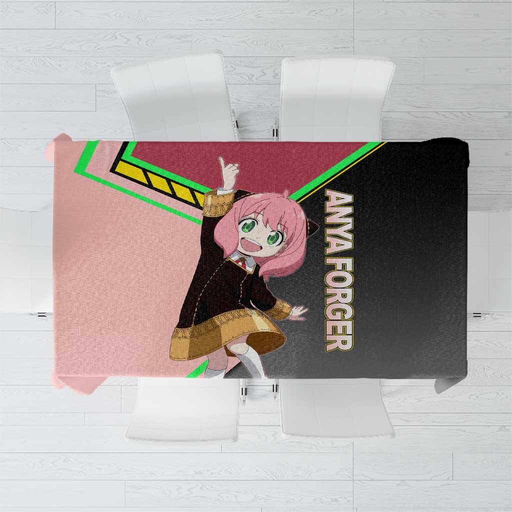 Anya Forger Spy x Family Pink and Black Theme Tablecloth with Cheerful Pose and Cartoon Style Accents - The Mazicc