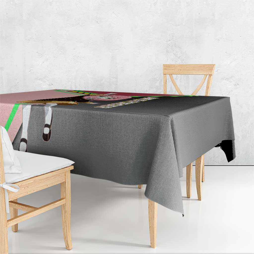 Anya Forger Spy x Family Pink and Black Theme Tablecloth with Cheerful Pose and Cartoon Style Accents - The Mazicc