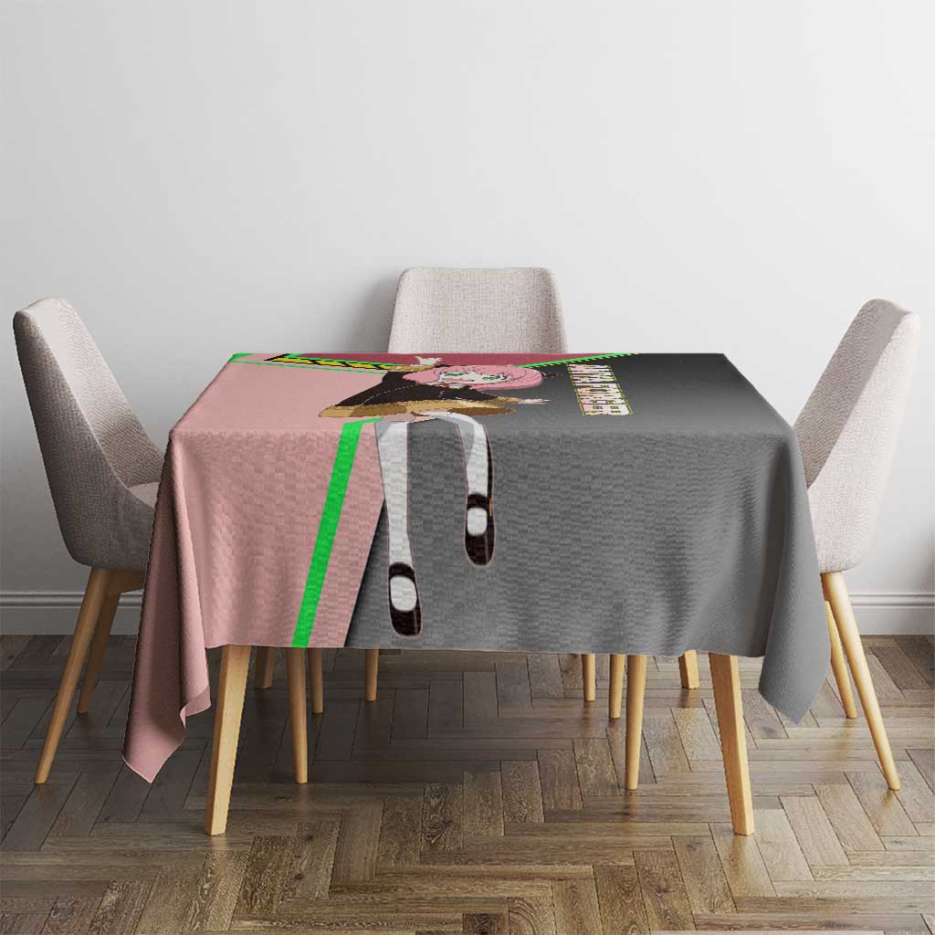 Anya Forger Spy x Family Pink and Black Theme Tablecloth with Cheerful Pose and Cartoon Style Accents - The Mazicc