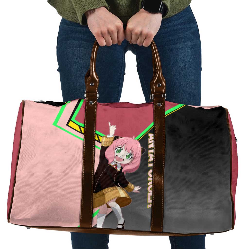 Anya Forger Spy x Family Pink and Black Theme Travel Bag with Cheerful Pose and Cartoon Style Accents - The Mazicc
