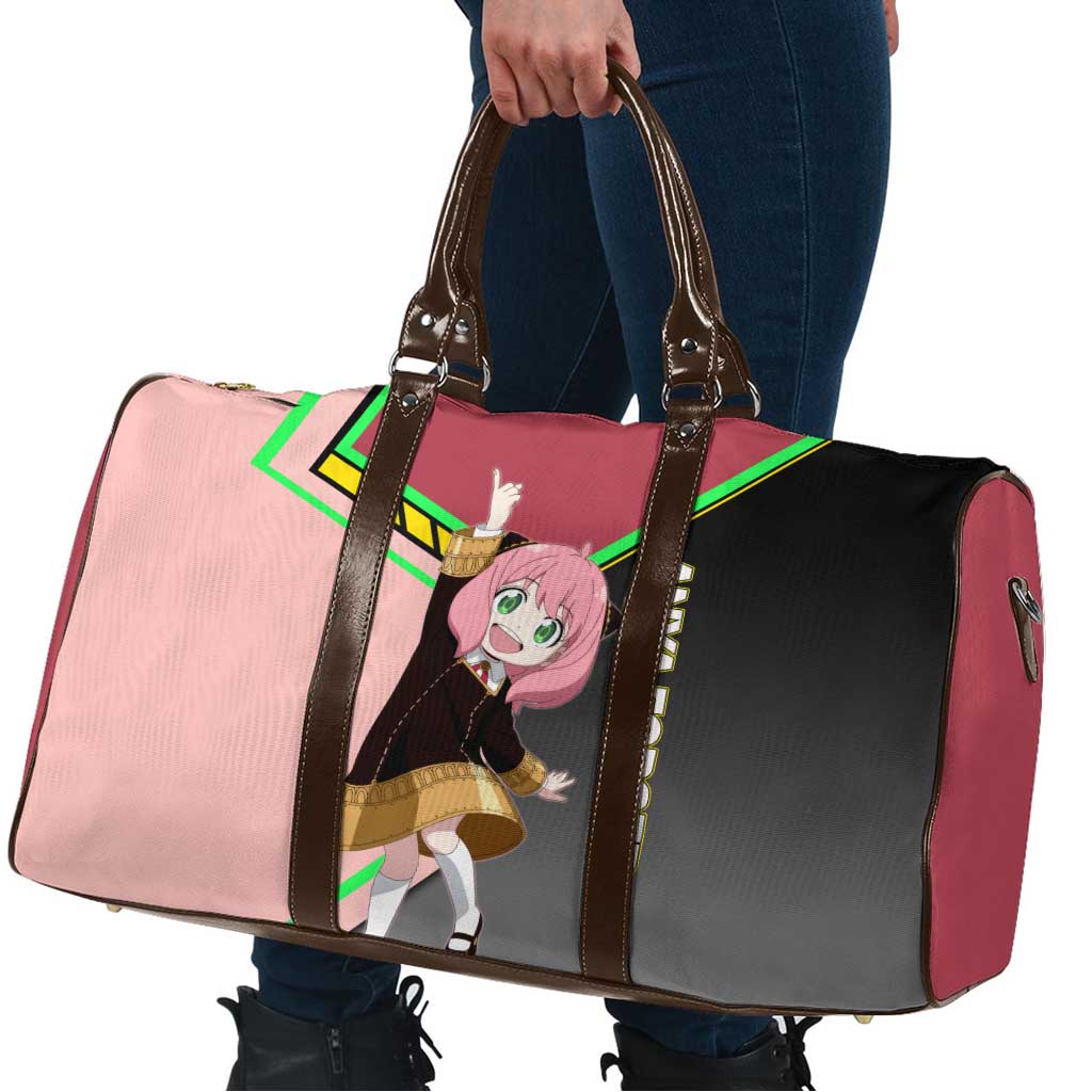 Anya Forger Spy x Family Pink and Black Theme Travel Bag with Cheerful Pose and Cartoon Style Accents - The Mazicc