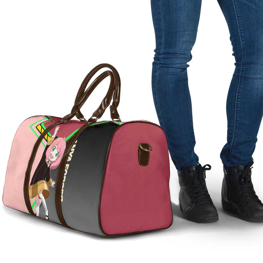Anya Forger Spy x Family Pink and Black Theme Travel Bag with Cheerful Pose and Cartoon Style Accents - The Mazicc