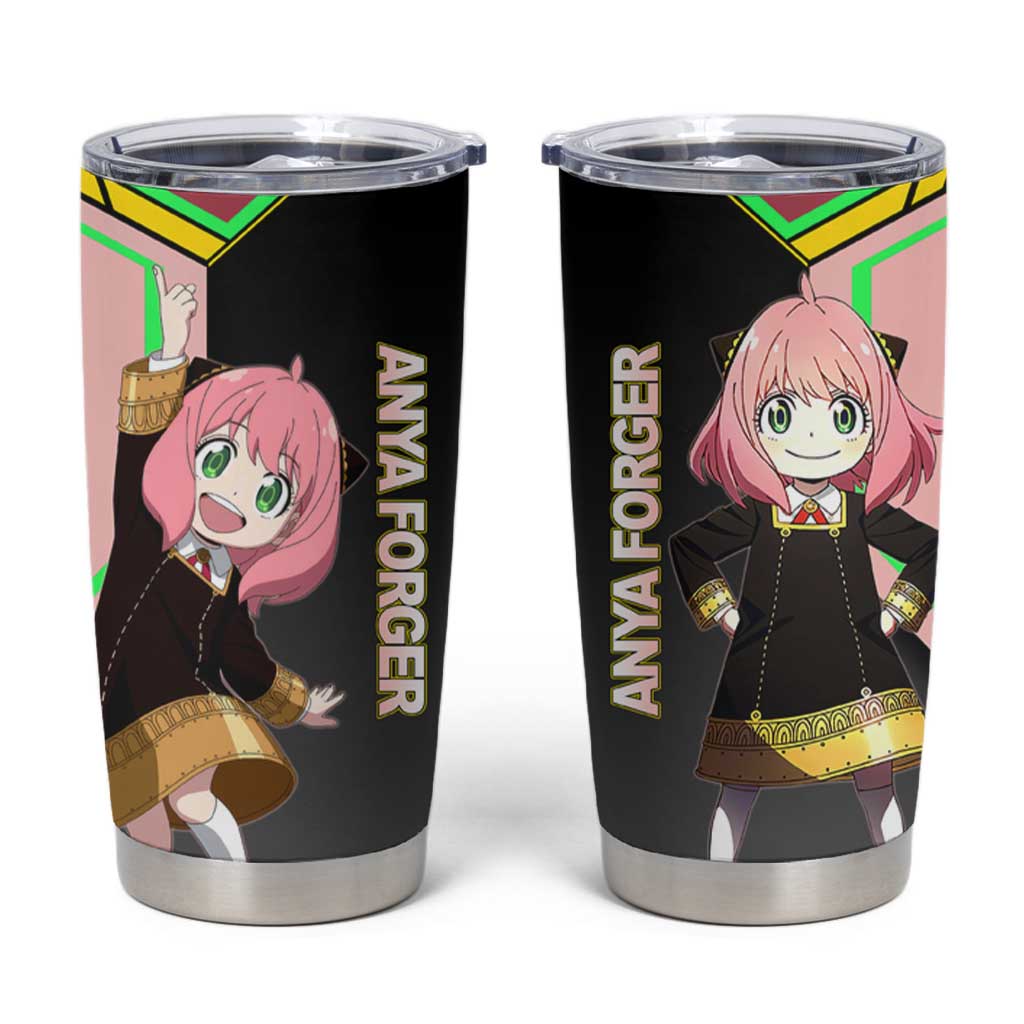 Anya Forger Spy x Family Pink and Black Theme Tumbler Cup with Cheerful Pose and Cartoon Style Accents - The Mazicc