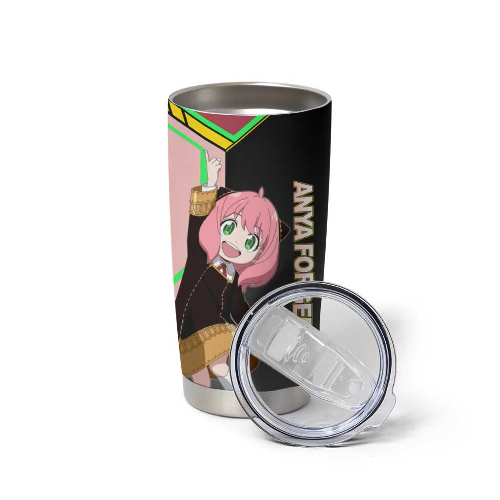 Anya Forger Spy x Family Pink and Black Theme Tumbler Cup with Cheerful Pose and Cartoon Style Accents - The Mazicc