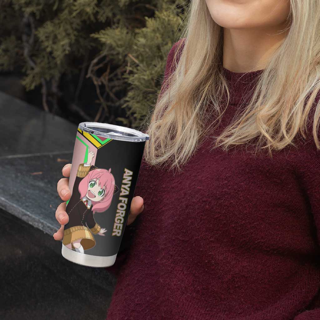 Anya Forger Spy x Family Pink and Black Theme Tumbler Cup with Cheerful Pose and Cartoon Style Accents - The Mazicc