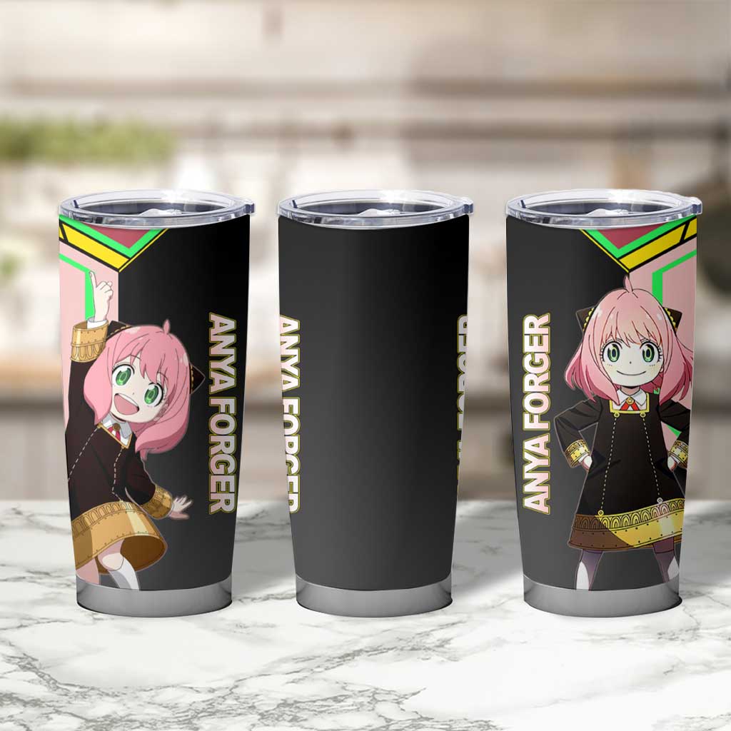 Anya Forger Spy x Family Pink and Black Theme Tumbler Cup with Cheerful Pose and Cartoon Style Accents - The Mazicc