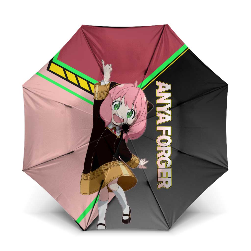 Anya Forger Spy x Family Pink and Black Theme Umbrella with Cheerful Pose and Cartoon Style Accents - The Mazicc