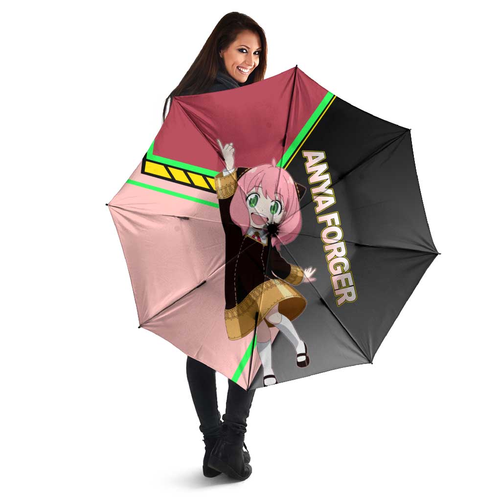 Anya Forger Spy x Family Pink and Black Theme Umbrella with Cheerful Pose and Cartoon Style Accents - The Mazicc