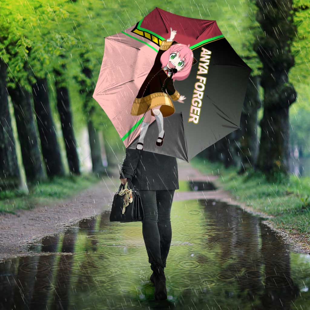 Anya Forger Spy x Family Pink and Black Theme Umbrella with Cheerful Pose and Cartoon Style Accents - The Mazicc