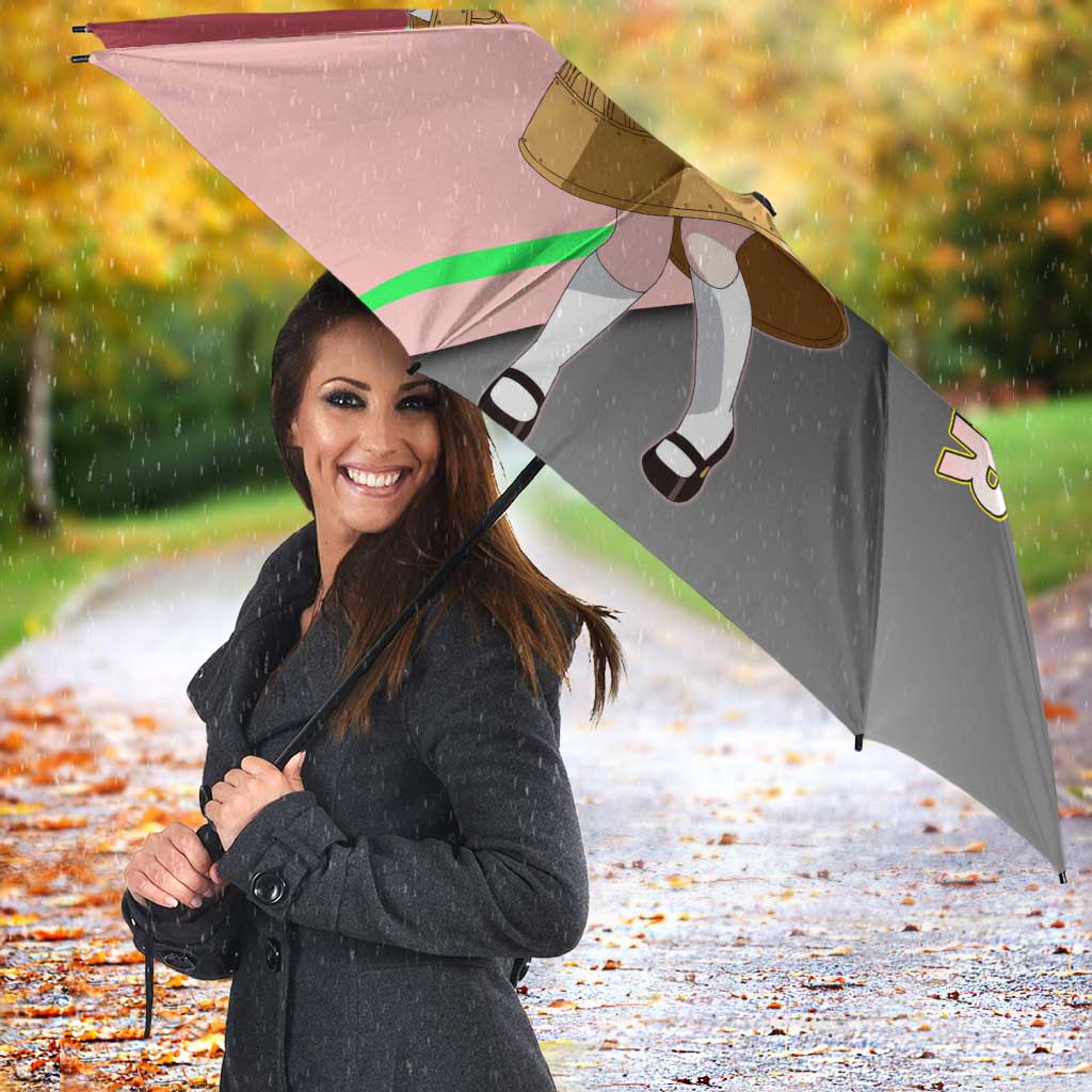 Anya Forger Spy x Family Pink and Black Theme Umbrella with Cheerful Pose and Cartoon Style Accents - The Mazicc