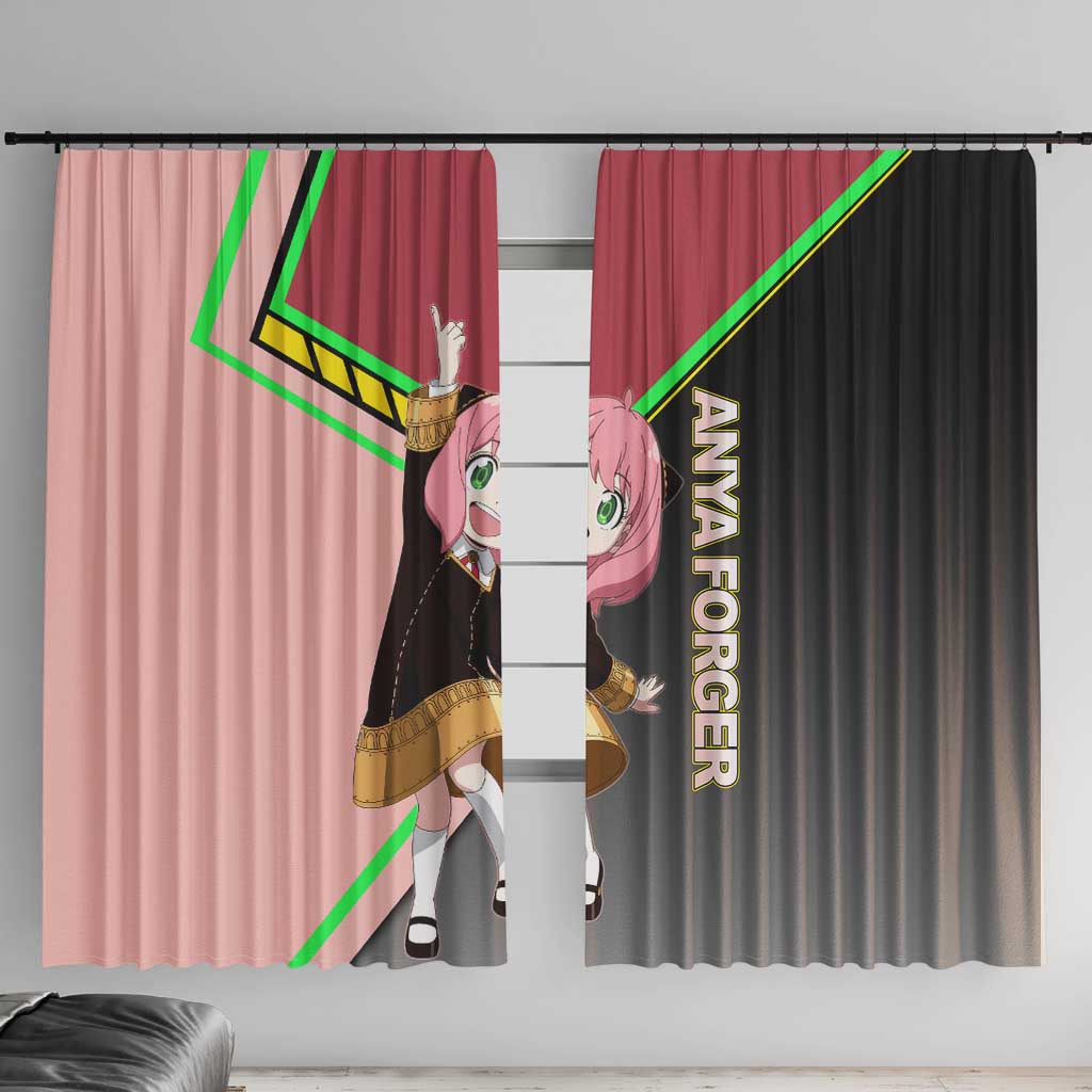 Anya Forger Spy x Family Pink and Black Theme Window Curtain with Cheerful Pose and Cartoon Style Accents - The Mazicc