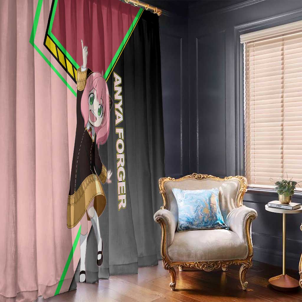 Anya Forger Spy x Family Pink and Black Theme Window Curtain with Cheerful Pose and Cartoon Style Accents - The Mazicc