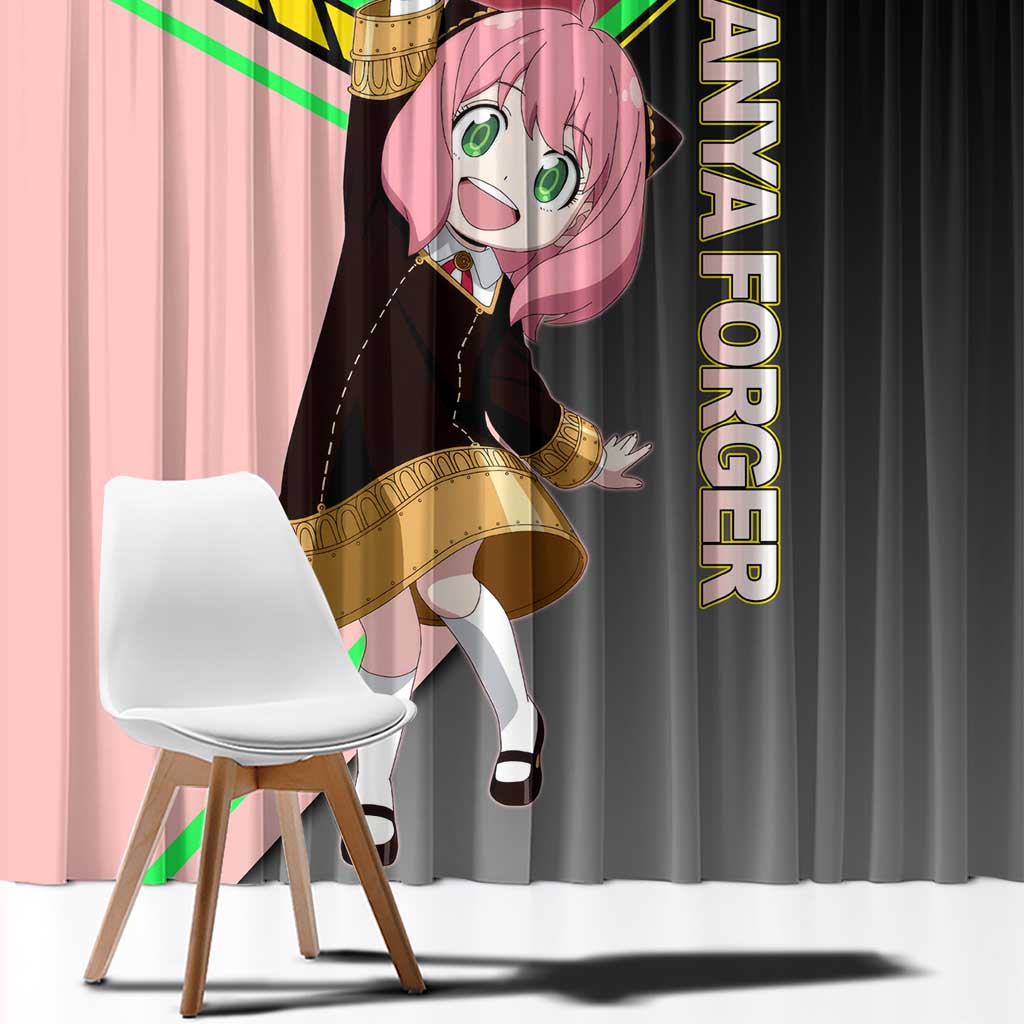 Anya Forger Spy x Family Pink and Black Theme Window Curtain with Cheerful Pose and Cartoon Style Accents - The Mazicc
