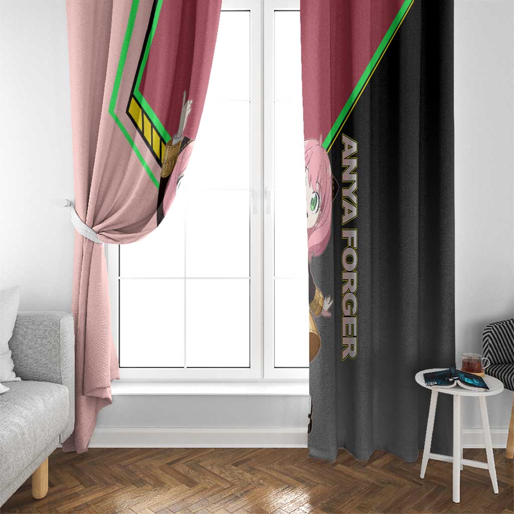Anya Forger Spy x Family Pink and Black Theme Window Curtain with Cheerful Pose and Cartoon Style Accents - The Mazicc