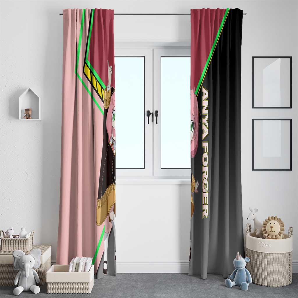 Anya Forger Spy x Family Pink and Black Theme Window Curtain with Cheerful Pose and Cartoon Style Accents - The Mazicc