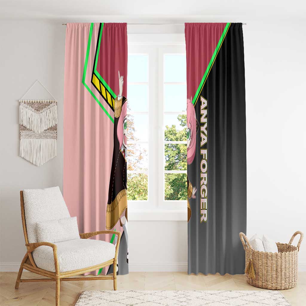 Anya Forger Spy x Family Pink and Black Theme Window Curtain with Cheerful Pose and Cartoon Style Accents - The Mazicc