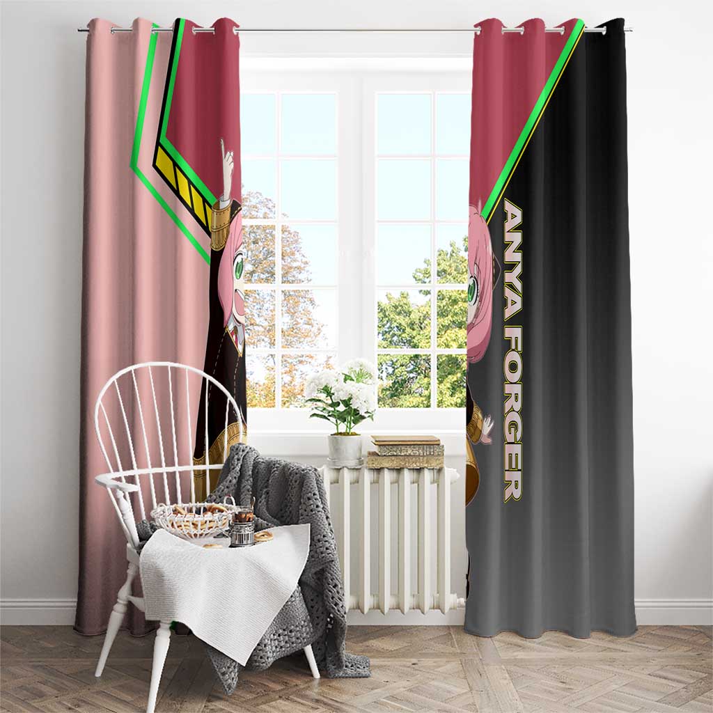 Anya Forger Spy x Family Pink and Black Theme Window Curtain with Cheerful Pose and Cartoon Style Accents - The Mazicc