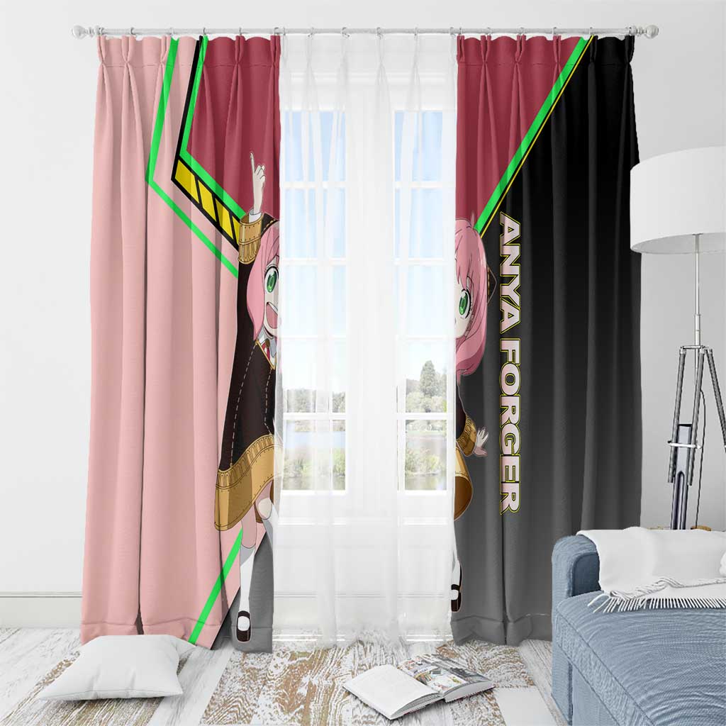 Anya Forger Spy x Family Pink and Black Theme Window Curtain with Cheerful Pose and Cartoon Style Accents - The Mazicc